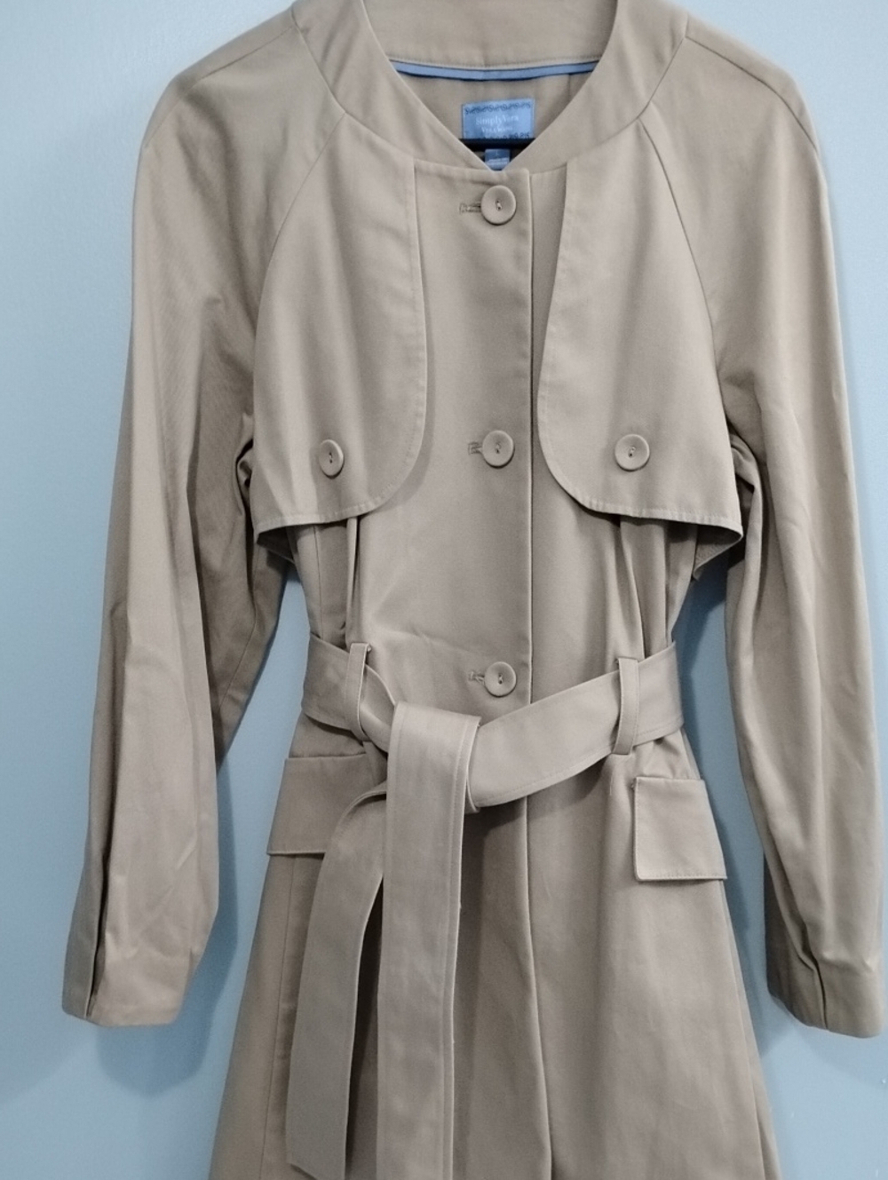 NWOT Simply Vera Vera Wang Neutral Tan Trench Coat w/ Waist Belt Size Large